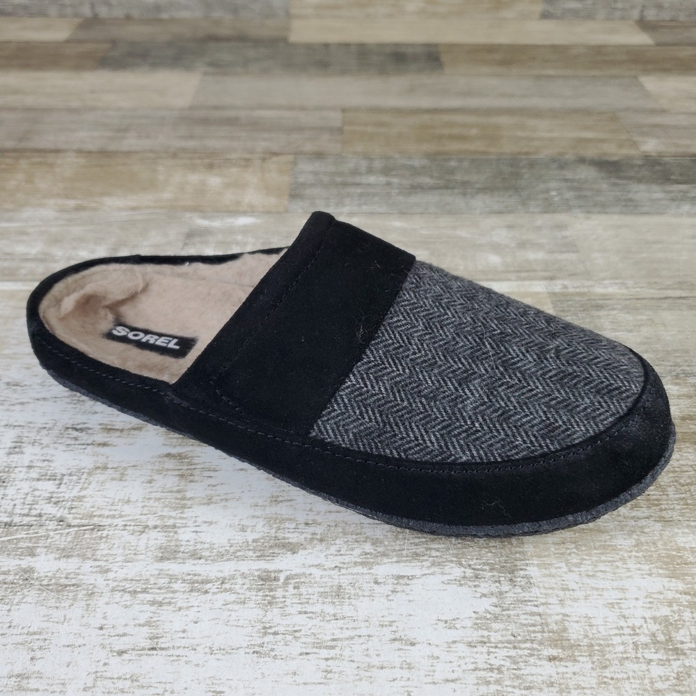 SOREL Falcon Ridge II Scuff Mens Slipper Sz 9 Black Gray Suede Slip On Round Toe